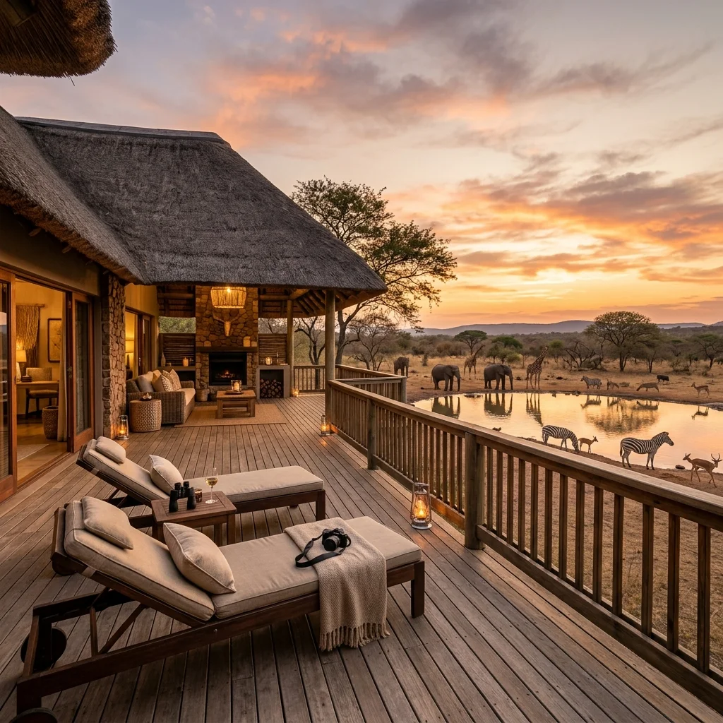 Thatch roof chalets at Rhino Lodge